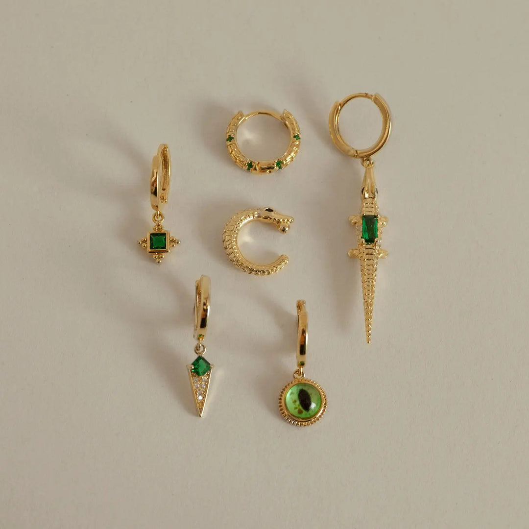 Arya - Green Crystal Stud Hoop Earrings