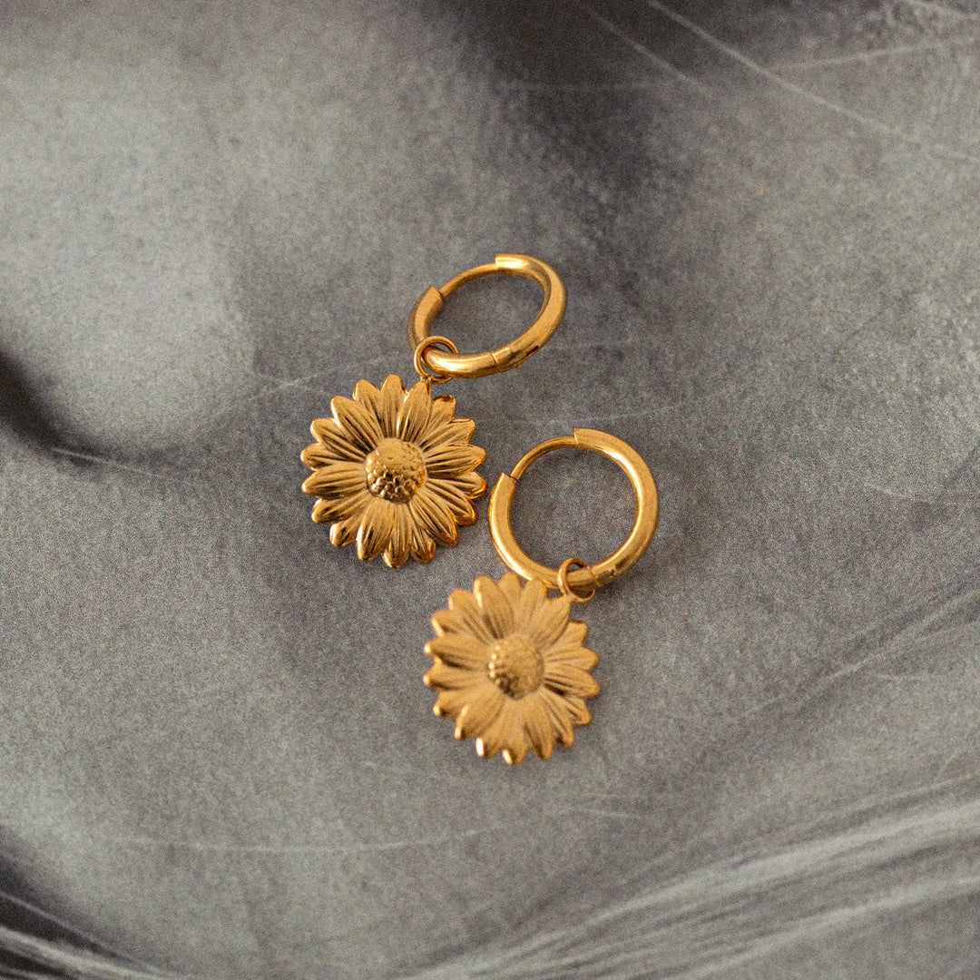 Flora - Sunflower Hoop Earrings Stainless Steel  | Timi of Sweden