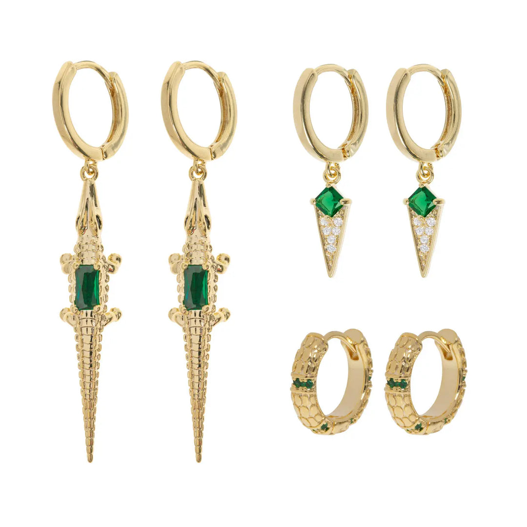 Green Crystal Crocodile Earring Set