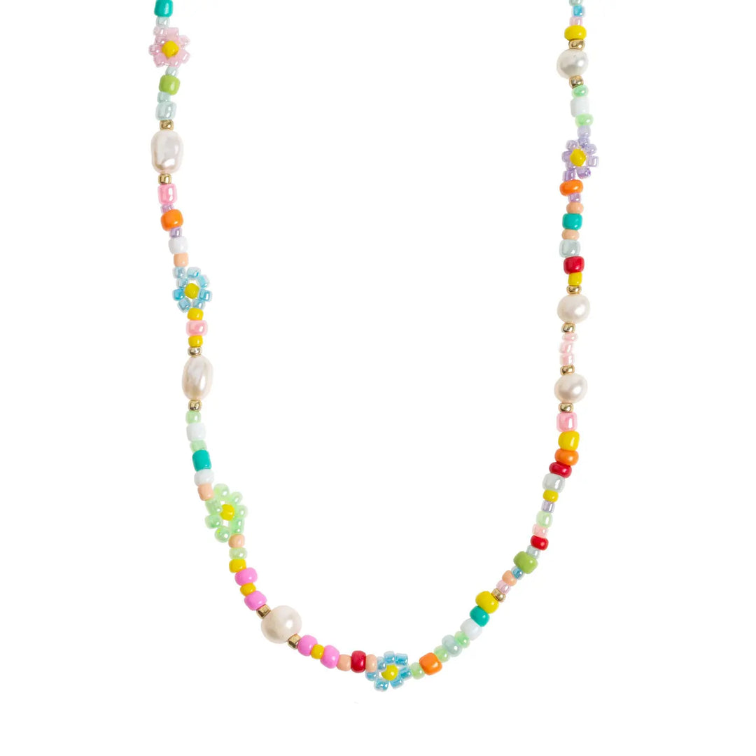 Sigrid - Flower and Pearl Colorful Bead Summer Necklace