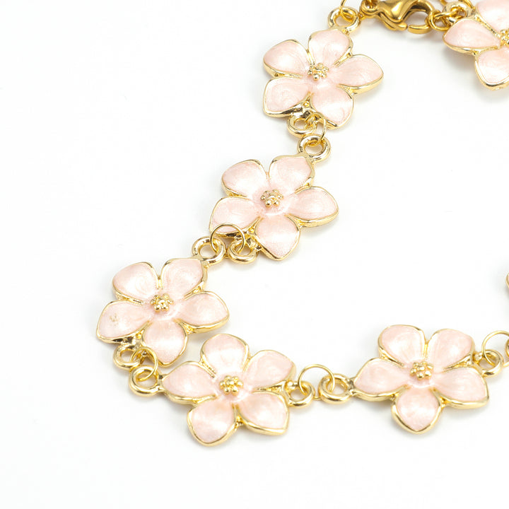 Adeline  - Pink Enamel Flower Chain Bracelet