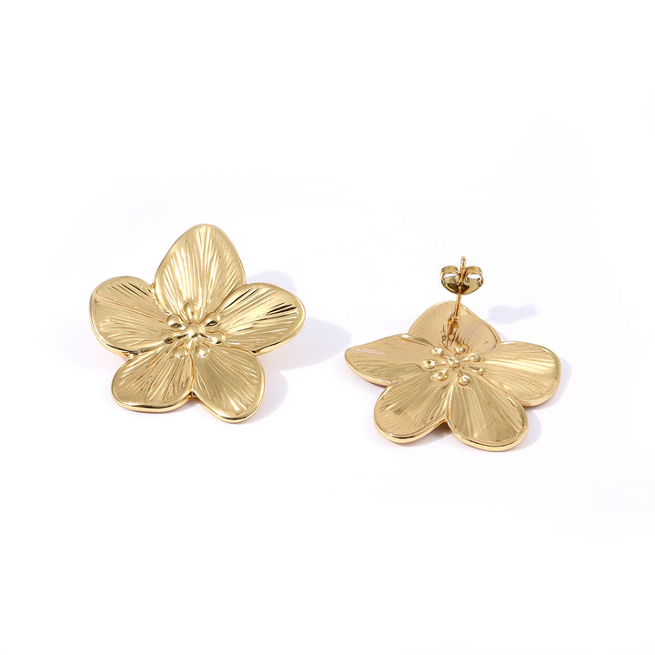 Maebry - Statement Flower Stud Earrings Gold Stainless Steel