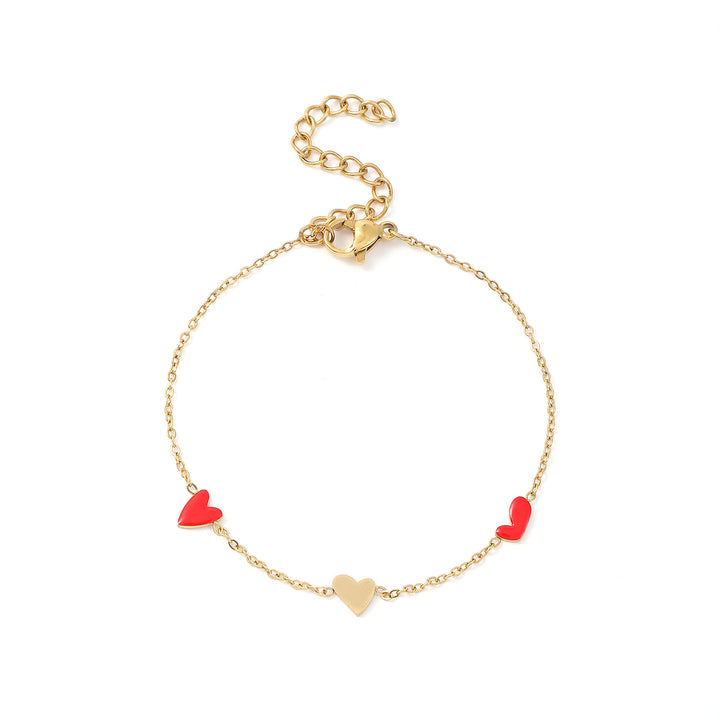 Linnea - Heart Chain Bracelet Red & Gold Stainless Steel