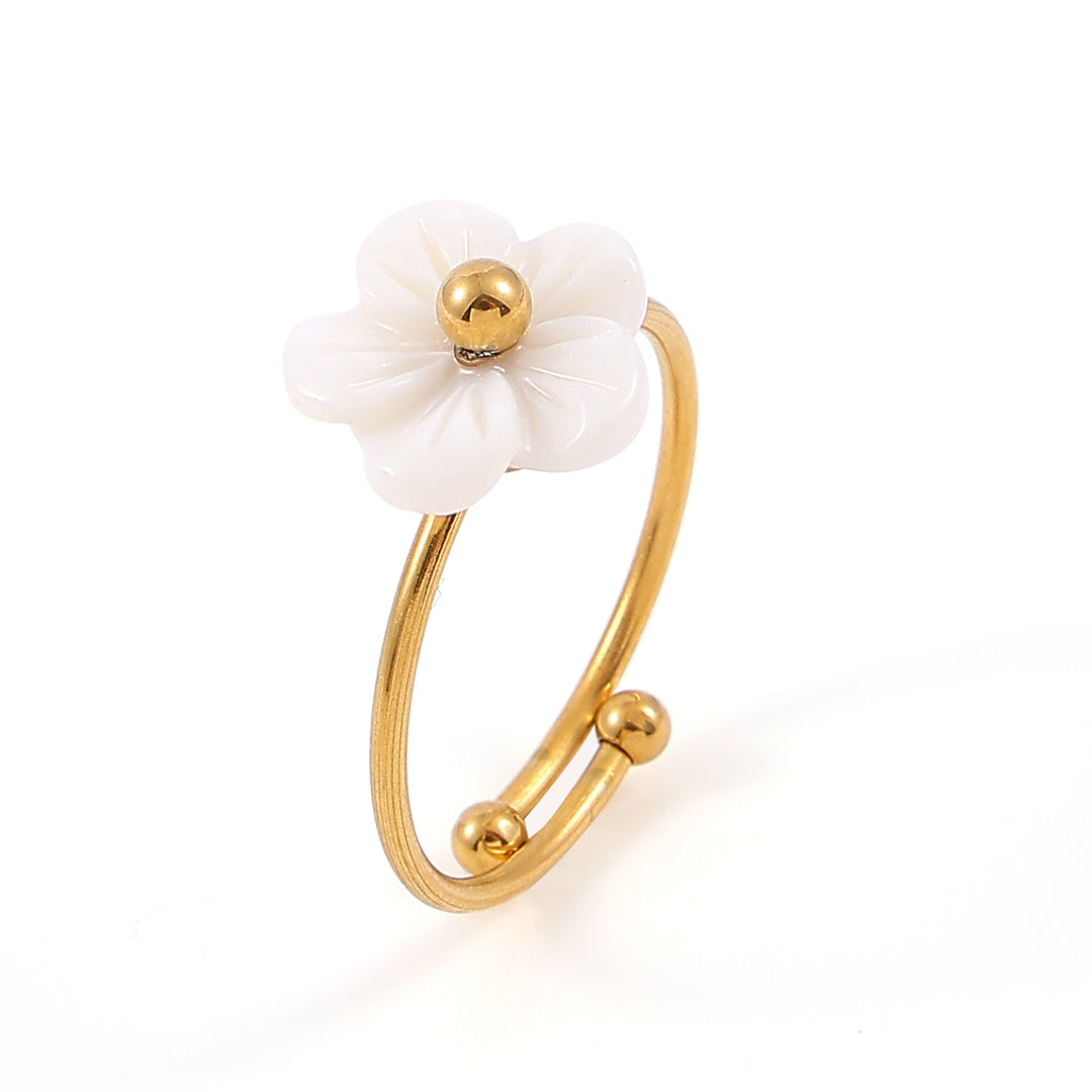 Ellen - White Flower Ring Adjustable Stainless Steel