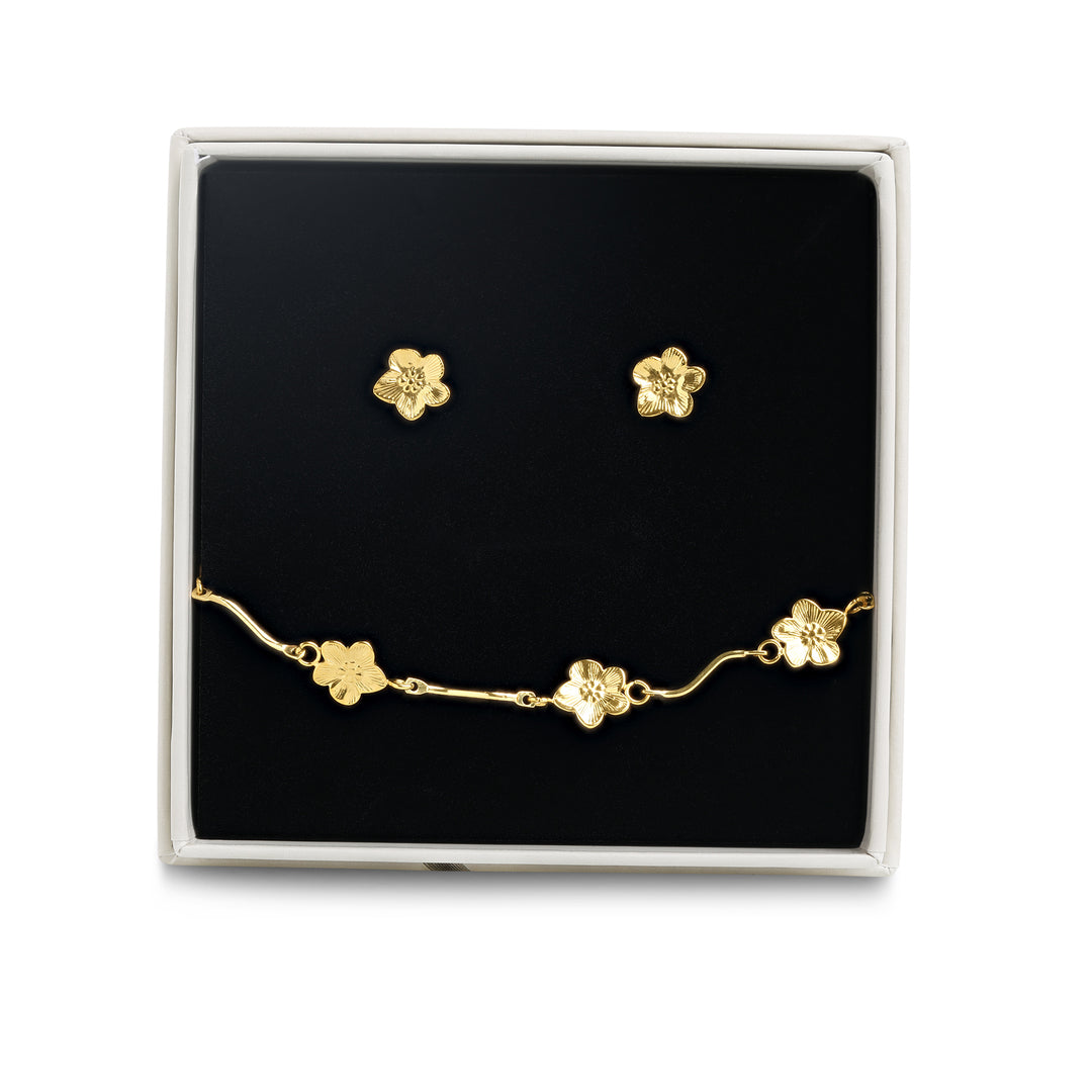 Jewellery Set - Flower Earrings & Bracelet Stainle