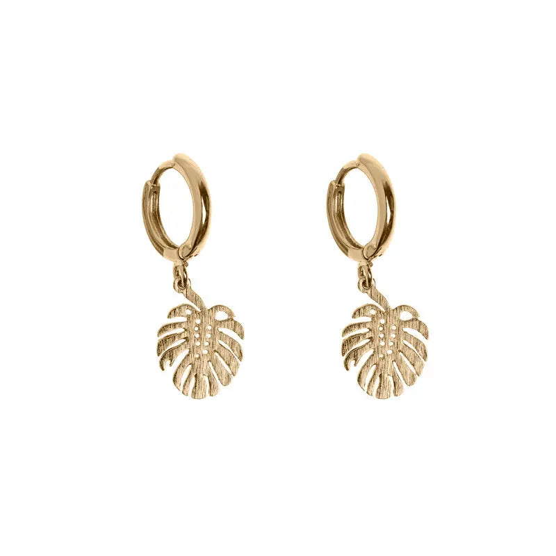 Monstera Small Hoop Earrings Gold