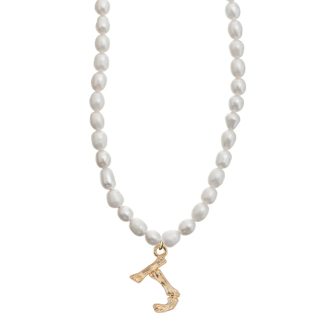 Pearl and Bamboo Letter Necklace J