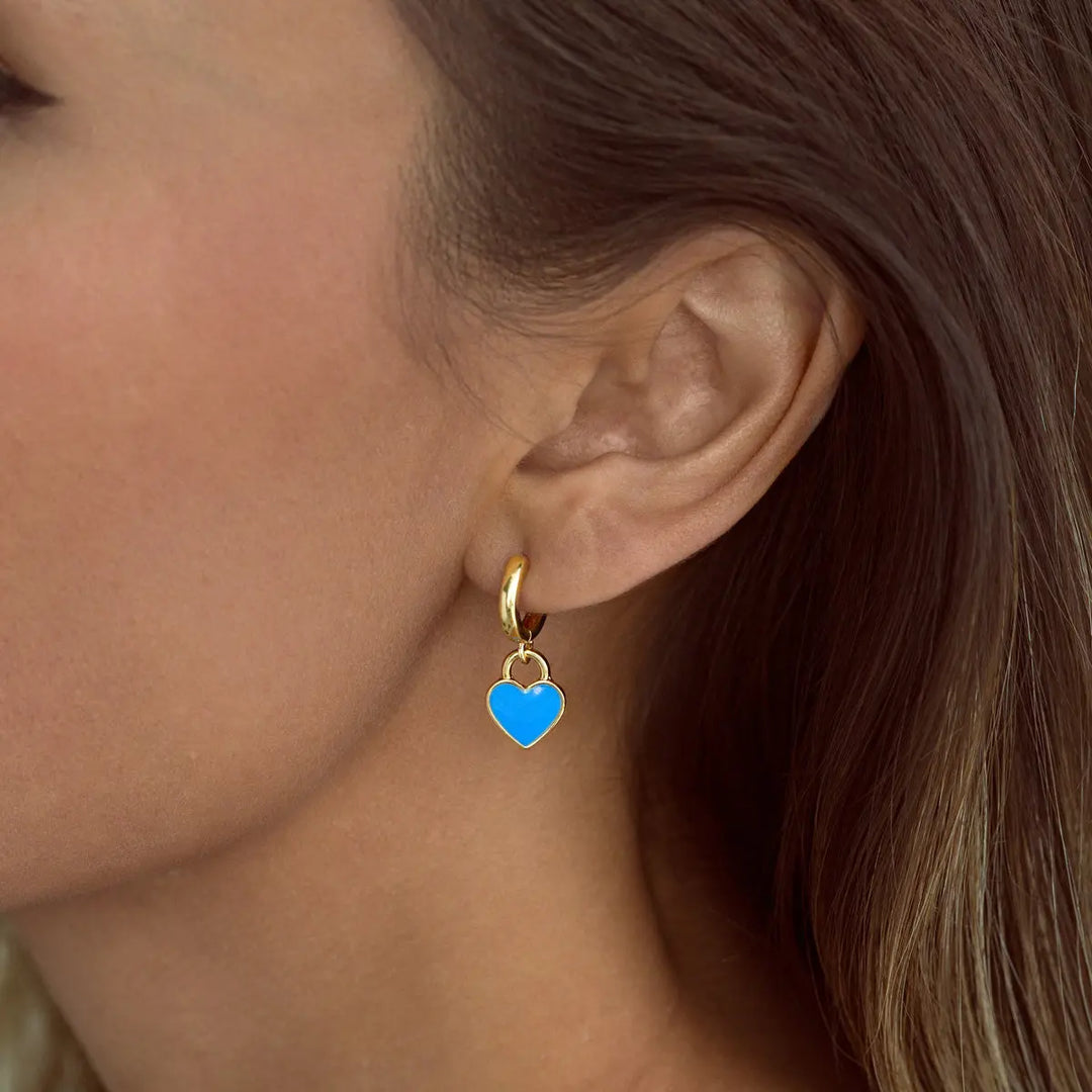 Blue Enamel Heart Hoop Earring