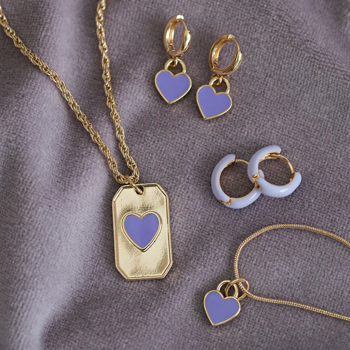 Purple Enamel Heart Plate Necklace