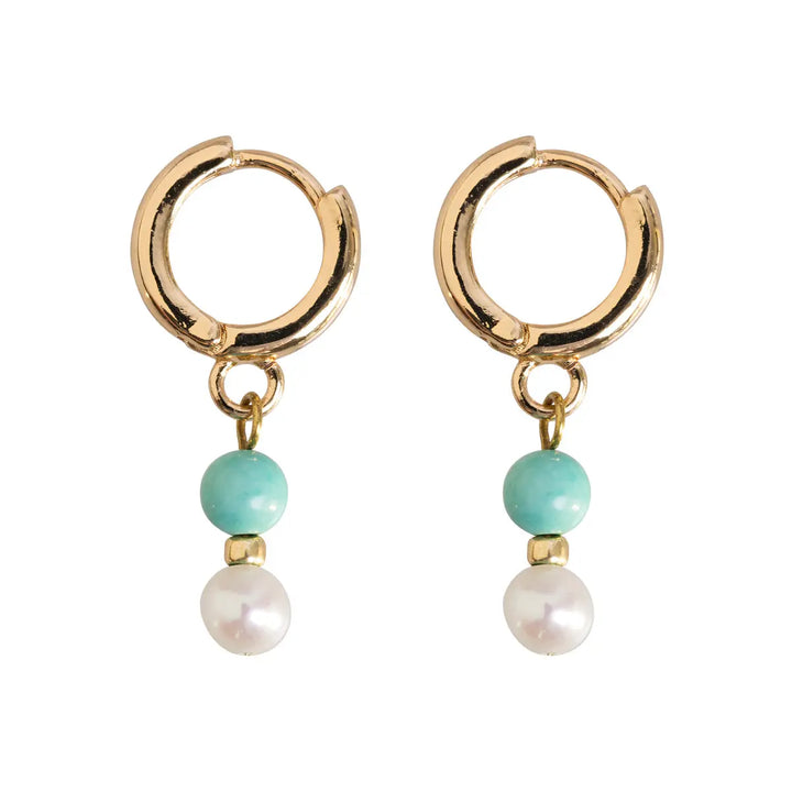 Turqoise Bead with Pearl Hoop Earrings