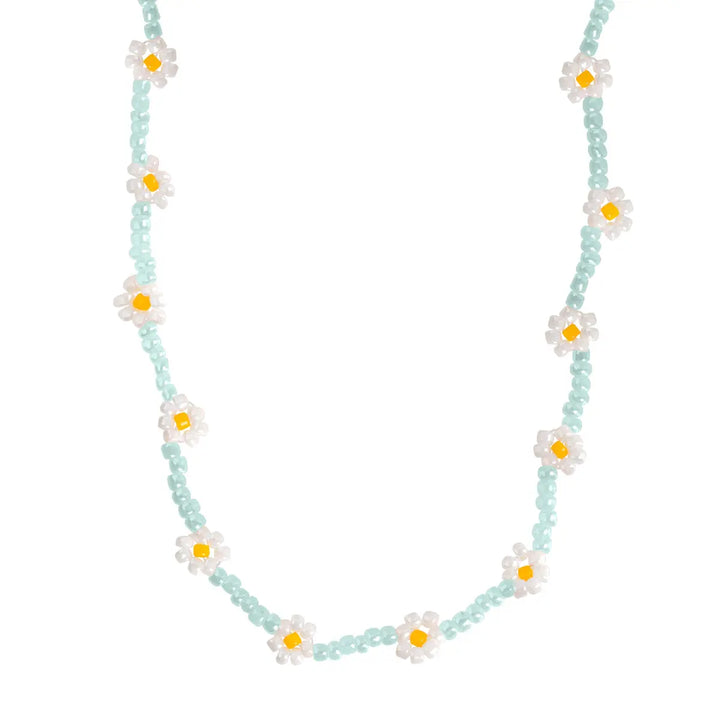 Blue Flower Bead Necklace