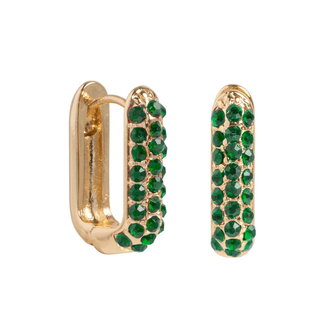 Green Crystal Hoop Earring Gold