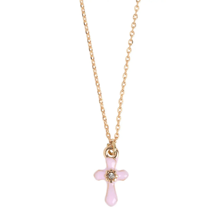 Doris - Pink Cross Enamel Necklace